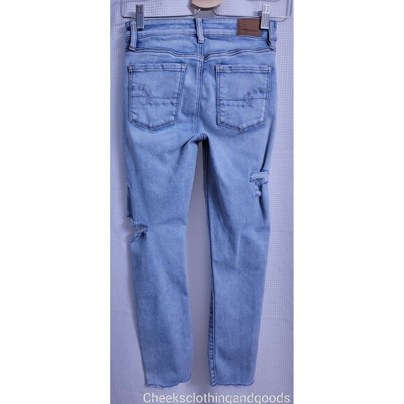 American Eagle Jegging Crop Distressed Light Wash Jeans Women's 0 Regular - Picture 5 of 8